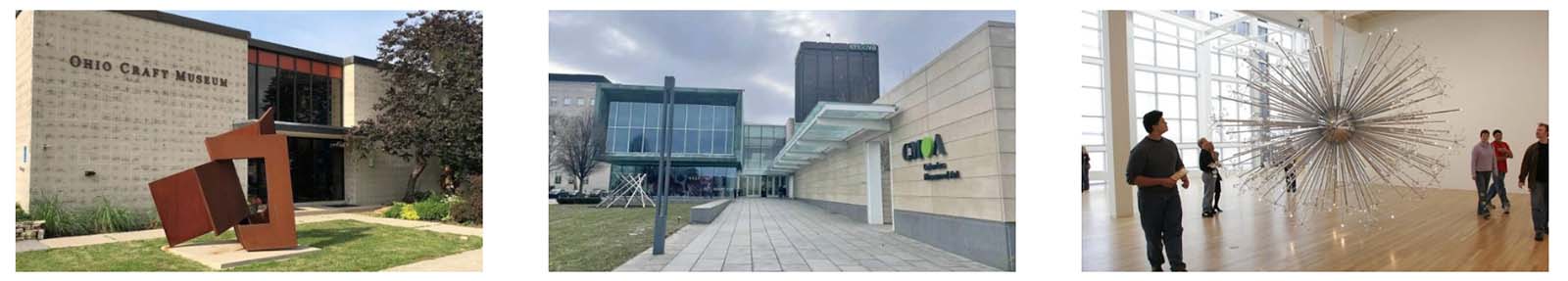 Arts and Culture in Columbus Ohio.  Ohio Craft Museum, Columbus Museum of Art and the Wexner Center appear in the image.