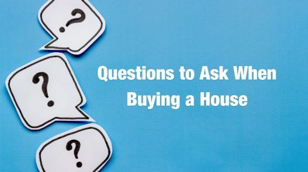 Graphic with text: Questions to ask when buying a house