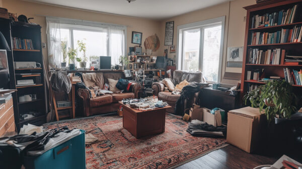 Visual of a cluttered room and why to help your aging parent clear clutter.
